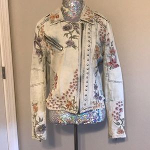 NWOT embroidered pastel floral blue Jean jacket